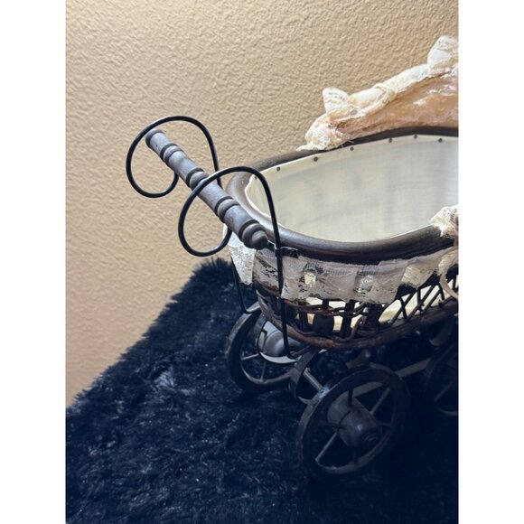 Vintage Victorian Style Baby Doll Carriage With Lace Canopy Metal Frame & Fabric - Picture 9 of 12
